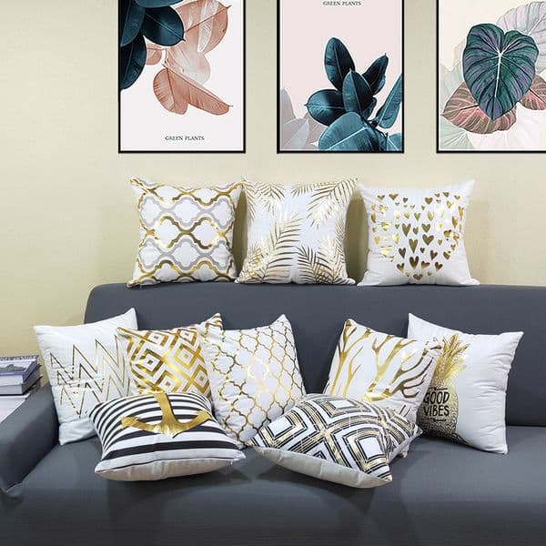 Gold Bronzing Pillow Case Cover Bling Sequin Pillowcase Luxury Geometric Pineapple Eyelash Cotton Cushion Covers White Bedroom Home Office Decor
