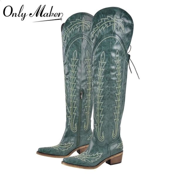 Onlymaker Women Over the Knee Faux Leather Boots for Women Cowboy Boots for Women Adjustable Thigh High Cowgirl Boots 240906