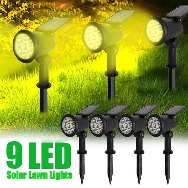 9 LED Solar Spotlights Outdoor IP65 Waterproof Brightness Adjustable Spot Light Garden Backyard Driveway Patio Decor Lamp 250320bj