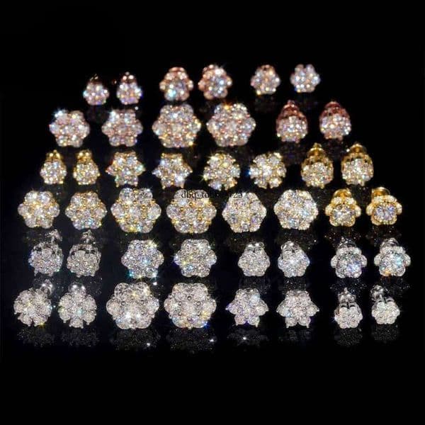 Hot Sale Pass Tester Hip Hop Sier Gold Plated VVS Dia Moissanite Flower Stud Earrings Cluster aaa