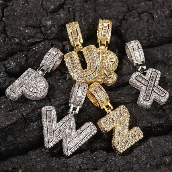 D Z Hip Pop y Full Of Zircon Inlay Letter Pendant Necklace For Men Women Gold Silver Color Name Charm Gift 241216