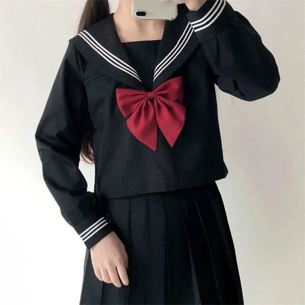 Japanese School Uniform Suit Sailor JK S2XL Basic Cartoon Girl Navy Black sets Costume Women girl costume 240617
