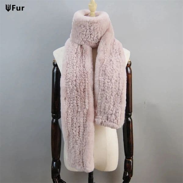 Long Style Real Genuine Rex Rabbit Fur Scarf Handmade Winter Knitted Scarves Women Wrap Shawl 241112
