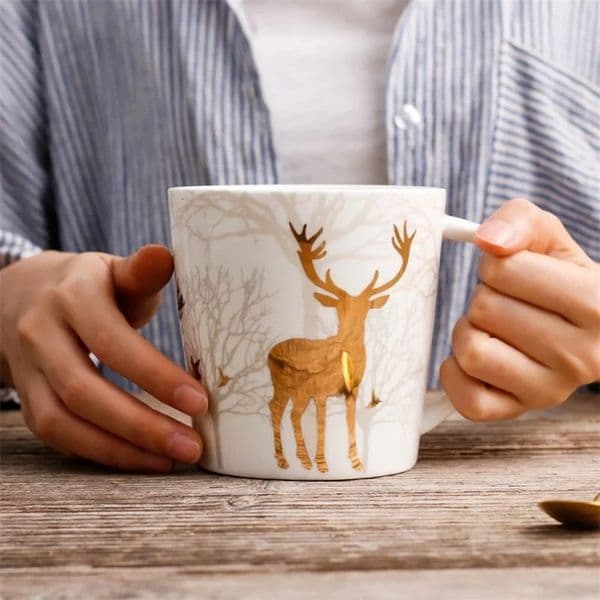 18OZ Big Mug Cup Porcelain Mugs for Ice Coffee er Golden Deer Owl Hug Printing on Cups Made of Ceramic and Original 241014