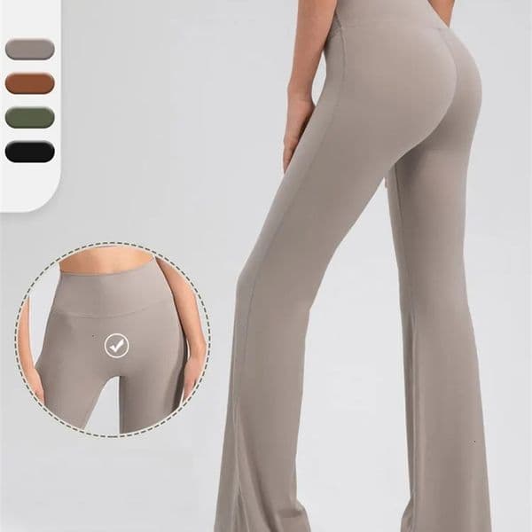 INLUMININE Nude Sports Flared Leggings Yoga Gym Fitness Tight Flare Legs Womens Street Wear Casual Wide Leg Pants 240515bj