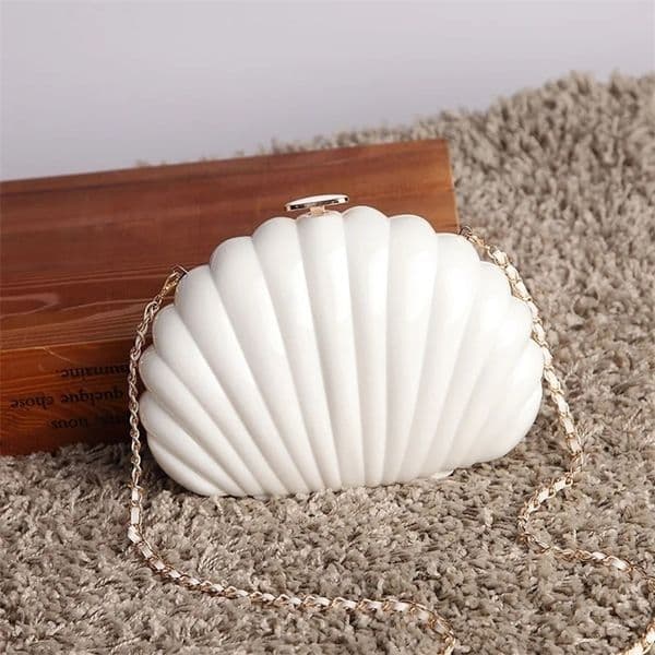 White Acrylic Seashell Shape Womens Handbags Party Fashion Chain Wedding Evening Bag Lady Purses Shell Shoulder Crossbody bag 240322