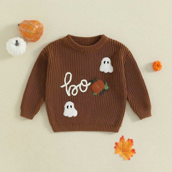 Halloween Baby Girls Boys Sweater Long Sleeve Crew Neck Ghost Letters Winter Warm Knit Pullover Sweater Infant ClothesXJ250930