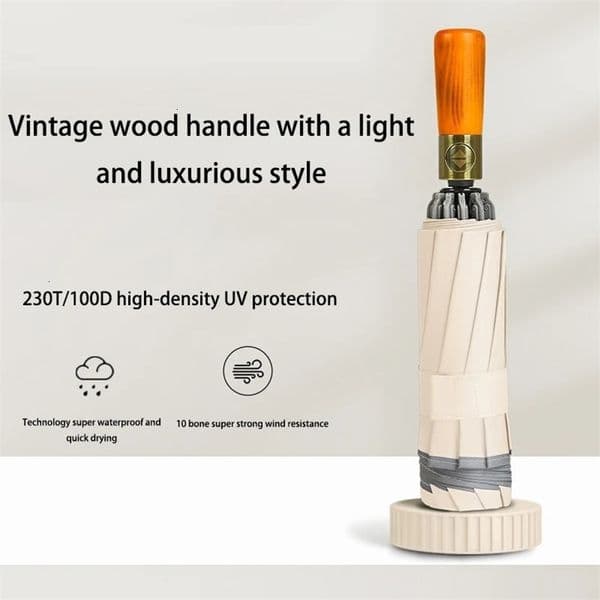 Wooden handle reverse 10K folding automatic windproof big umbrella 240109
