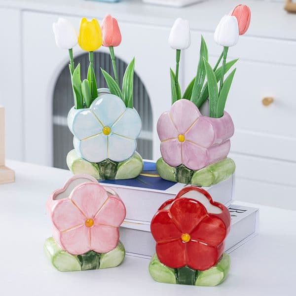 Pink Pencil Holder Pen Holder Office Desk Accessories Cute Flower Home Decor Makeup Brush Holder Vase Gifts Toothbrush Holder Kawaii Kitchen Utensil Holder