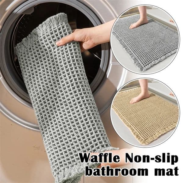Waffle Bath Mat Super Absorbent Non-Slip Bath Mats for Bathroom Floor Machine Washable Bathroom Rugs with Tassels Soft 250116