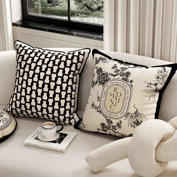 Retro Black Flora Pillow Cover Ivory Sofa Cushion Case Chinese Veet Home Cojines Elegant Chair Bedding Coussin Decorate