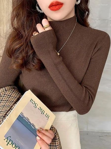 Women's Sweaters Zjaiss Women Fashion Stretch Tops 2025 Turtleneck Sweater Knitted Pullovers Long Sleeve Bottoming