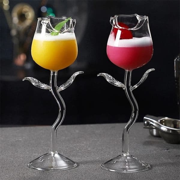 180ml Red Wine Goblet Cocktail Cup Clear Glasses Rose Shape Wine Glass with Clear Leaves Cocktail Glass Stemware for Lover Gift 250106