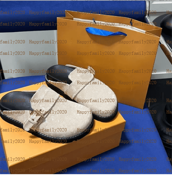 Designer Slipper Flat Scuffs sandals Calfskin Cosy Slipper Mules Denim Letter Printing Mens Comfort Casual Shoes rm fashion womens fluffy shoe A7
