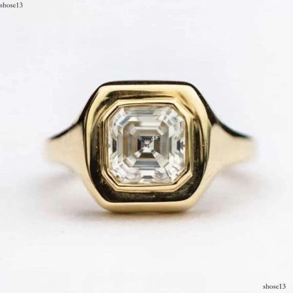 Classic assecher solitaire rings s sterg sier gold plated signet moissanite ring men
