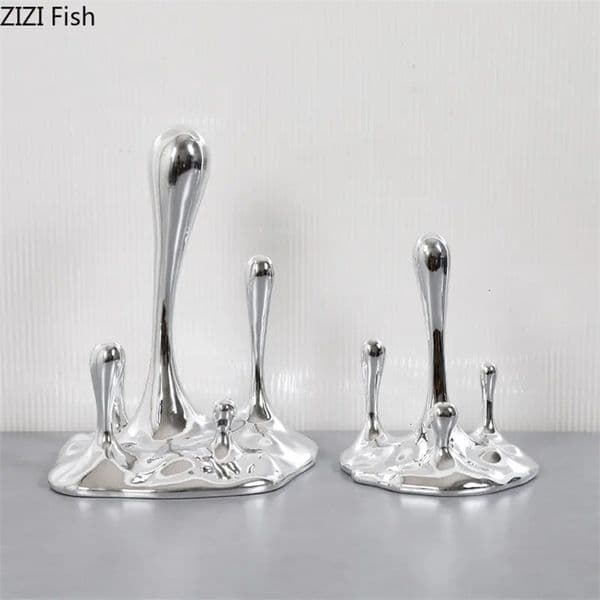 Silver Water Droplets Creative Sculpture Abstract Crafts Resin Furnishings Desk Decoration Room Aesthetics Modern Home Decor 240429