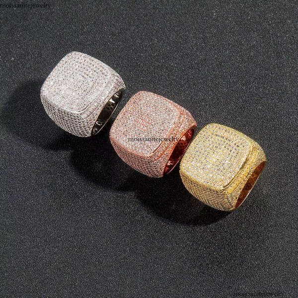 Hip-Hop Miniature Paved VVS moissanite ring Champion Finger Ring for Men, Pearlescent Ice Straight Pull Ring, Men's Rapper Jewelry Size