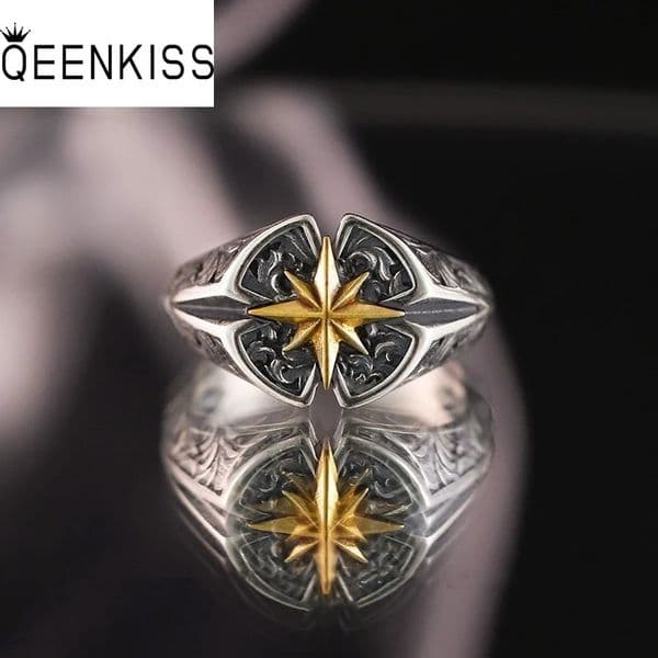 QEENKISS 925 Sterling Silver Vintage North Star Rings for Men Male Birthday Wedding Party Christmas Boyfriend Father Gift RG7018 250929