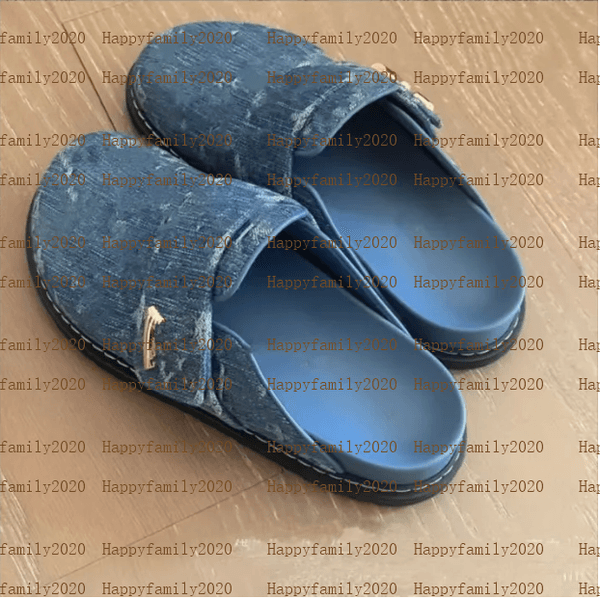 Designer Slipper Flat Scuffs sandals Calfskin Cosy Slipper Mules Denim Letter Printing Mens Comfort Casual Shoes rm fashion womens fluffy shoe A7A