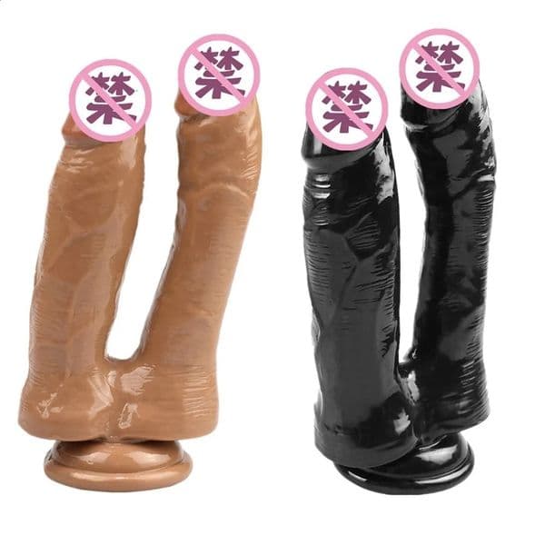 Realistic Double Ended Dildo Sex Toy for Women or Couples Dual Sided Headed Penetration Dong Device with Simulated Penile Sucker 240130bj