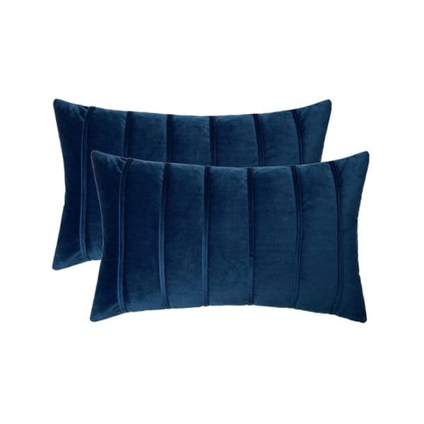 Inyahome 2Pcs Blue Velvet Pillow Covers with Striped Decorative Luxury Soft Cushion Cases for Farmhouse Couch Sofa Living Room