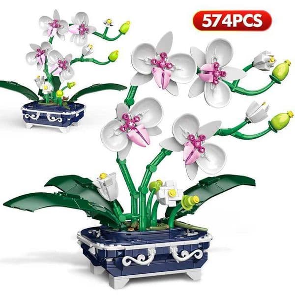 Creative Moc Bouquet Orchid Potted Mini Building Blocks Romantic Home Decoration Assembly Building Blocks Toys for Adult Girls W250102