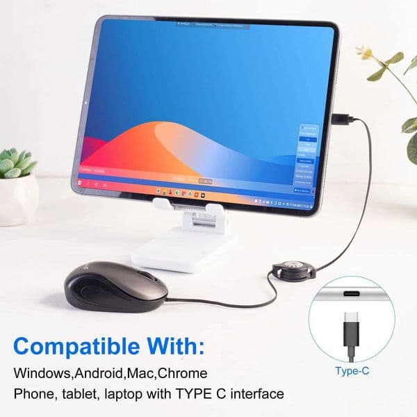 Mute portable mini C-interface foldable and extendable childrens gift line mouse suitable for laptops tablets iPads and mobile phones M250102