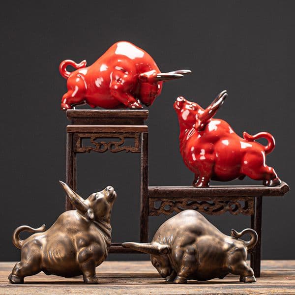 European style Ceramic Animal Bull Figurine，Handmade Art Sculpture，Home Decoration Accessories，Room Office Decoration Figurines