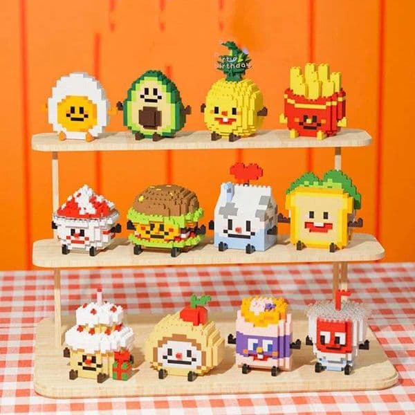 12 styles of avocado pineapple fruit burger French fries breadcrumbs food milk drinks puzzle blocks mini brick toys W250102