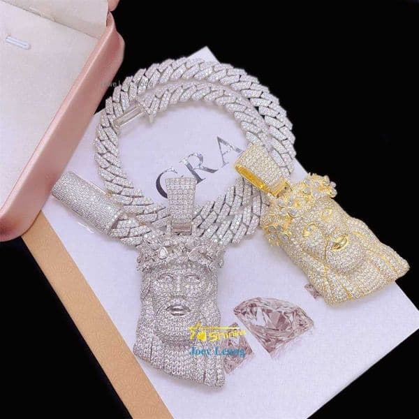 GRA Certificate Baguette Moissanite Jewelry 925 Silver Hip Hop Iced Out Jesus Custom Necklace Pendant