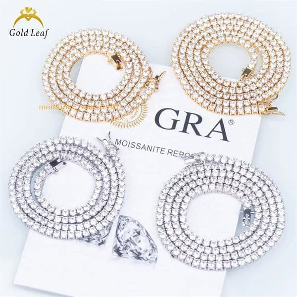 Goldleaf Jewelry GRA D VVS Moissanite Dia Bracelet Sterg Sier 5mm Man's Tennis Necklace Chains Gift