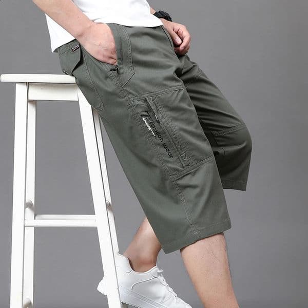 Mens cropped pants cargo shorts oversized knee length shorts sports shorts streetwear hip-hop straight loose pants 241230