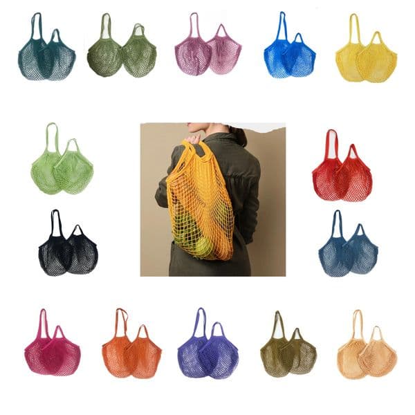 New Washable Mesh Bags Reusable Cotton Grocery Net String Shopping Bag Eco Market Tote for Fruit Vegetable Portable Short and Long Handles FY8726 0102