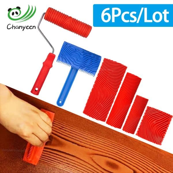 Wood Graining Tools Set Texture DIY Paint Rubber Roller Brush Pattern for Wall Room Home Yard Garden Decoration Painting Tools