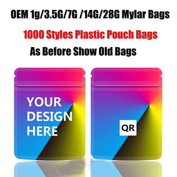 1000+ Styles 1G 3.5G 7G 14G 28G Pound Mylar Bag Plastic Packaging Pouches Soft Touch Smell Proof Special Holographic OEM ODM Irregular Package Bag