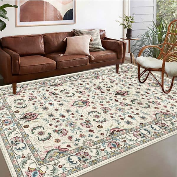 Living room sofa, coffee table, floor mat
