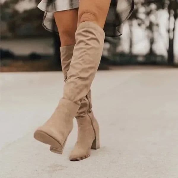 Women Knee-High Boots Sexy High Heels Solid Color Women Shoes Zip Winter Warm Flock Fashion Pointed Toe Rome Females Boots 250102