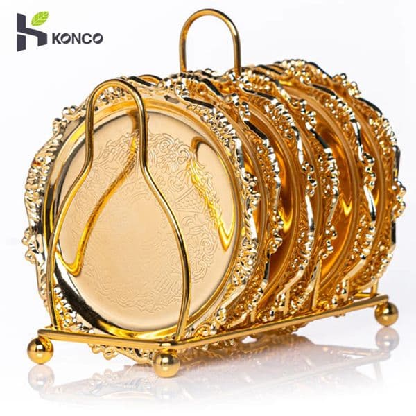 6-piece gold plate set mini cake plate vintage service tray holder alloy dessert plate pad snack tray holder 250102