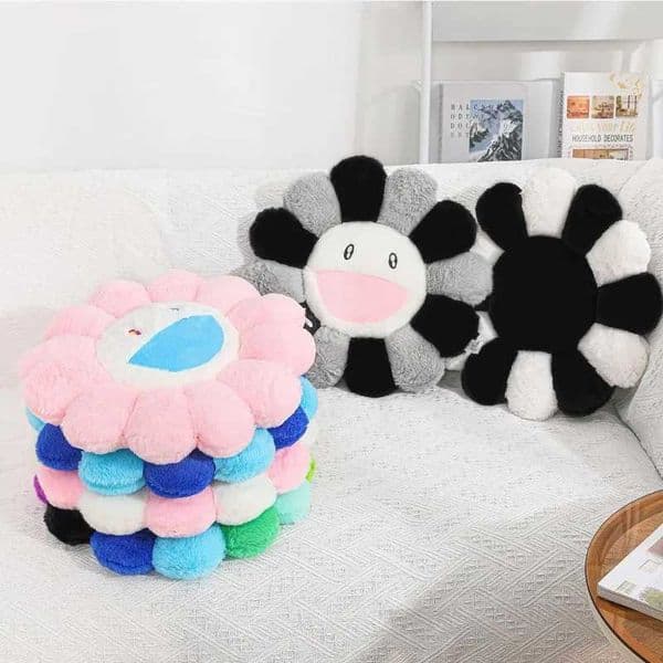 2025 new Cozy Suower Plush Cute Flower Face Stuffed Cushion Colorful Rainbow Floor Pillow Sofa Decorative Bedroom Accessories