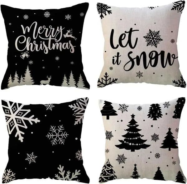 Winter Holiday Decoration Pillow Cover Black Christmas Decoration Snowflake Tree Decoration Cushion Cover Suitable for SofaXJ250102