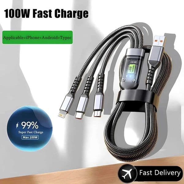 100W 5A Fast Charging 3-in-1 USB To Type-C Micro Fast Charger Cable For 14 13 14 13XJ250103