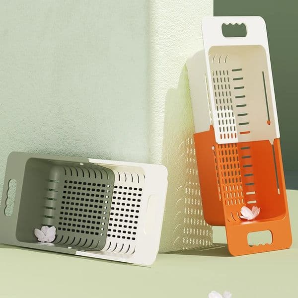 Adjustable Plastic Fruit Veggie Sink Strainer Retractable Basket for Easy Drain Dish Drying Space-Saving Telescopic Rack 250103