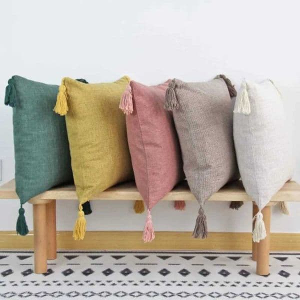 Solid Linen Pillow/Cushion Covers European With Tassels Throw Pillow Sham 18x18inch Home Decor Square Decorative for Couch KidsXJ250102