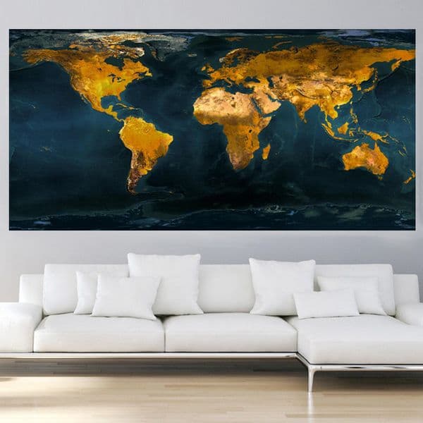 Abstract Vintage Gold Globe World Map Oil Painting HD Print On Canvas Art Modern Wall Picture for Office Room Cuadros Decor