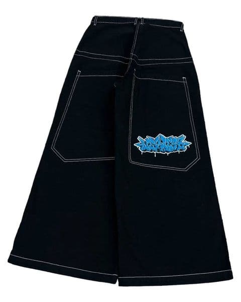 Y2K New Color Wexwear Jeans Harajuku Gothic Graphic Jeans Large Pocket Black Wide Leg Jeans Mens Clothing Luggage Jeans W250103