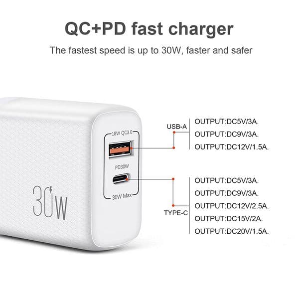 PD 30W USB Quick Charge Type C 2025 QC 3.0 Fast Charging For iPhone 14 13 12 11 Pro Max 8 7 Samsung Wall Phone Charger Travel Adapter
