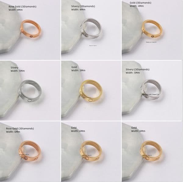 Designer Ring Plain ring Love Rings Womens Couple Jewelry With diamonds Casual Fashion Street red box men Classic Gold Silver Rose Optional Size 4 /5 / 6mm 25