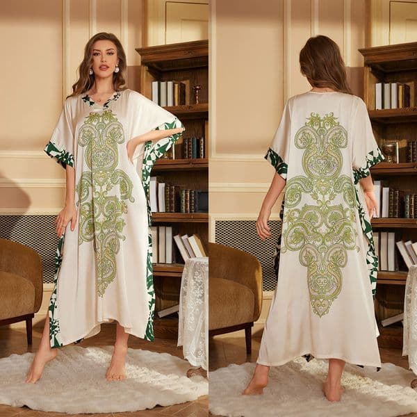 B668-Spring and autumn new style feather pajamas women's long sleeves and trousers high-grade luxury loose ice silk home clothes suit can be worn outside