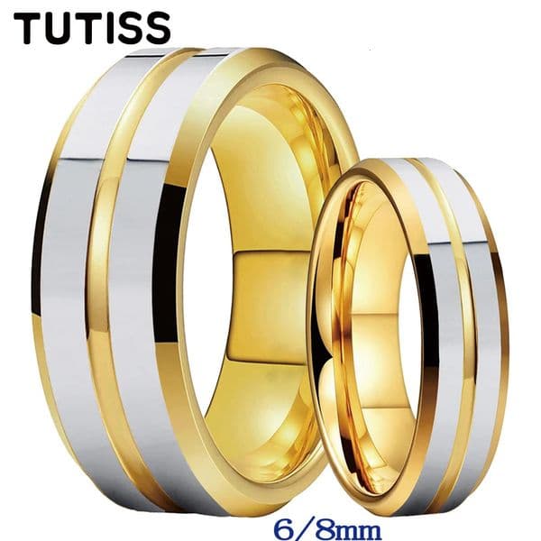 TUTISS 6mm 8mm Nice Couple Ring Men Women Shiny Tungsten Wedding Band Center Groove Beveled Edges 250103