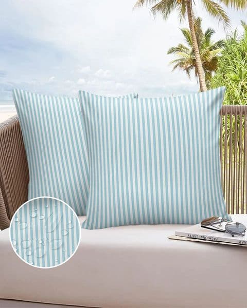 2/4PCS Outdoor Pillowcase Aqua Blue Pinstripes Waterproof Decorative Sofa Throw Pillow Cover Case Garden Patio Cushion Covers 250103